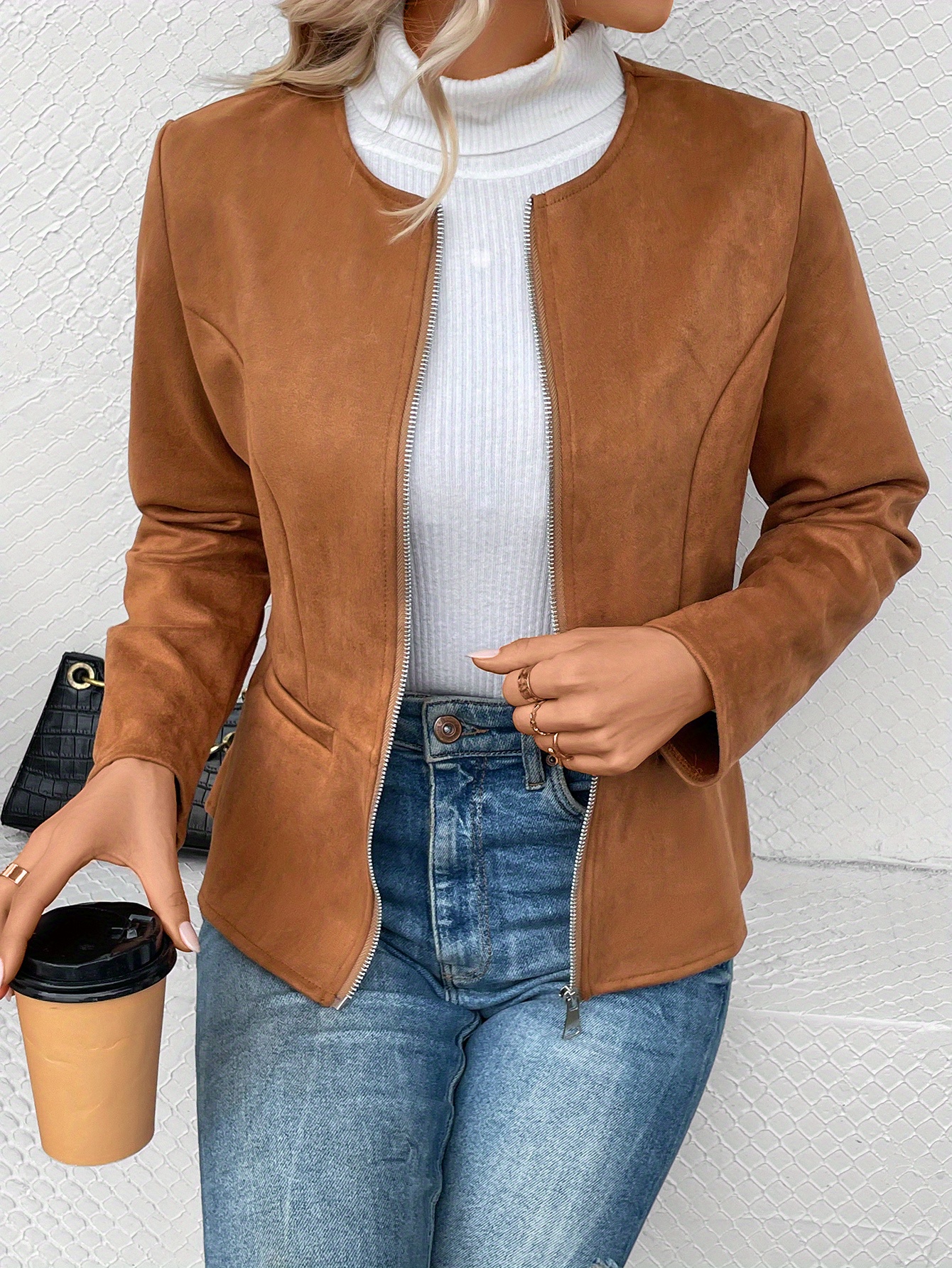 up jacket casual long sleeve crew neck outerwear for womens clothing details 1