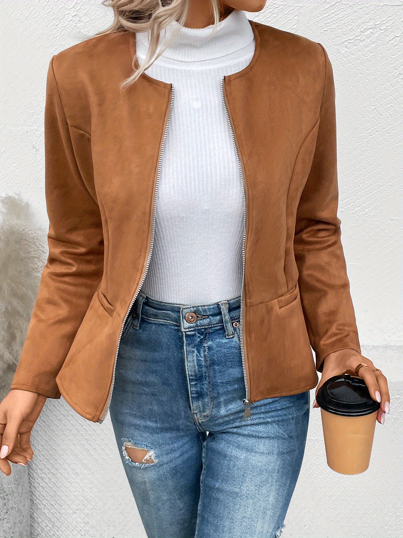up jacket casual long sleeve crew neck outerwear for womens clothing details 4