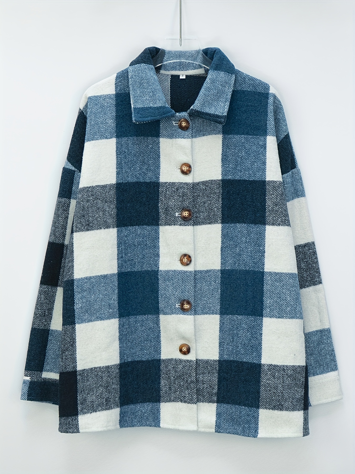 drop shoulder plaid shirt jacket loose long sleeve casual plaid shacket for womens clothing details 1