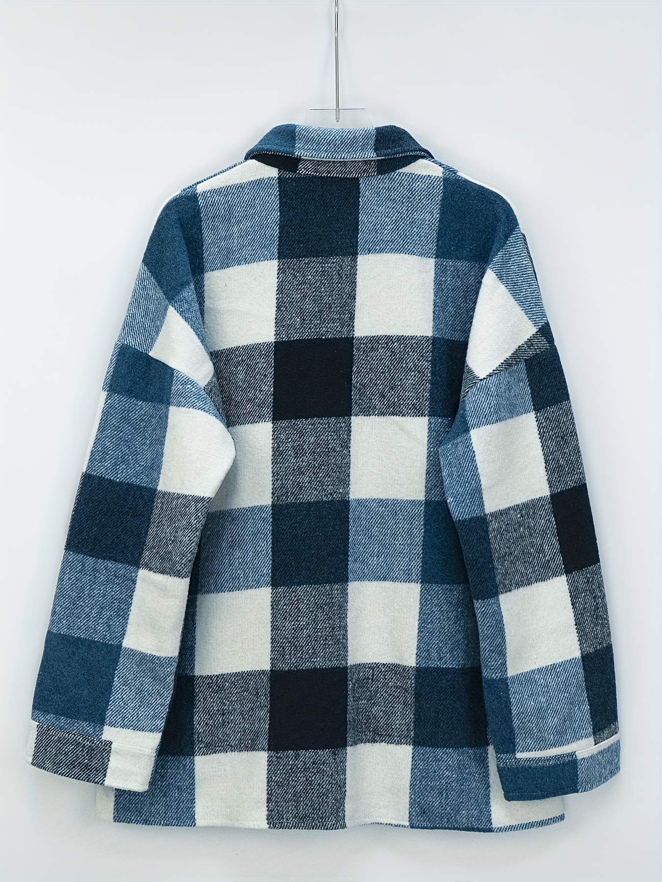 drop shoulder plaid shirt jacket loose long sleeve casual plaid shacket for womens clothing details 2