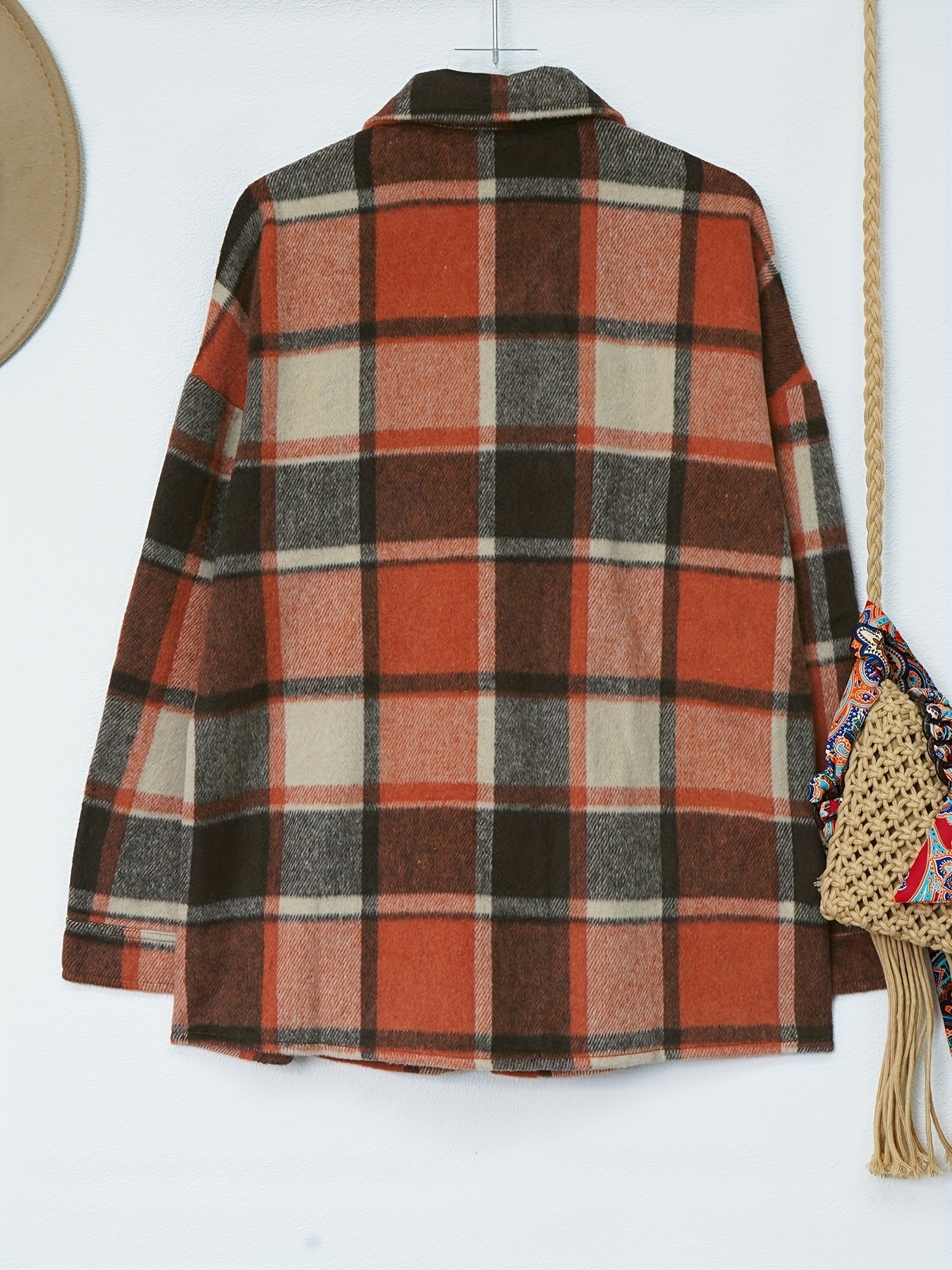 drop shoulder plaid shirt jacket loose long sleeve casual plaid shacket for womens clothing details 5