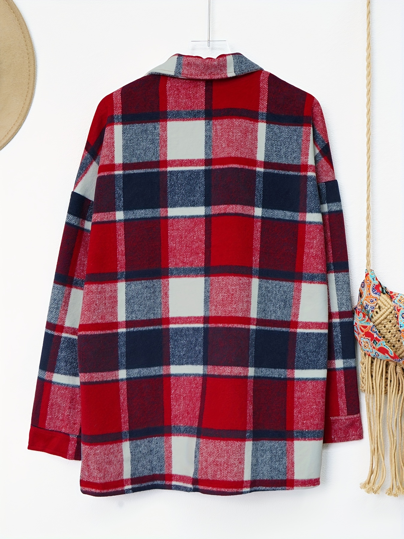 drop shoulder plaid shirt jacket loose long sleeve casual plaid shacket for womens clothing details 18