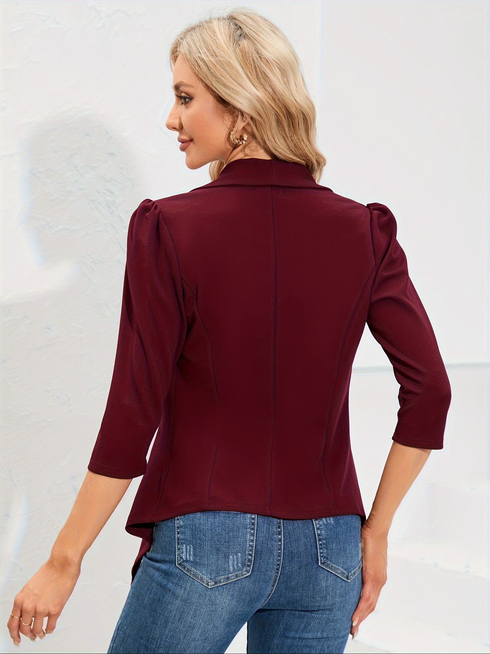 womens casual coat with large collar puffed sleeves and hem details 4