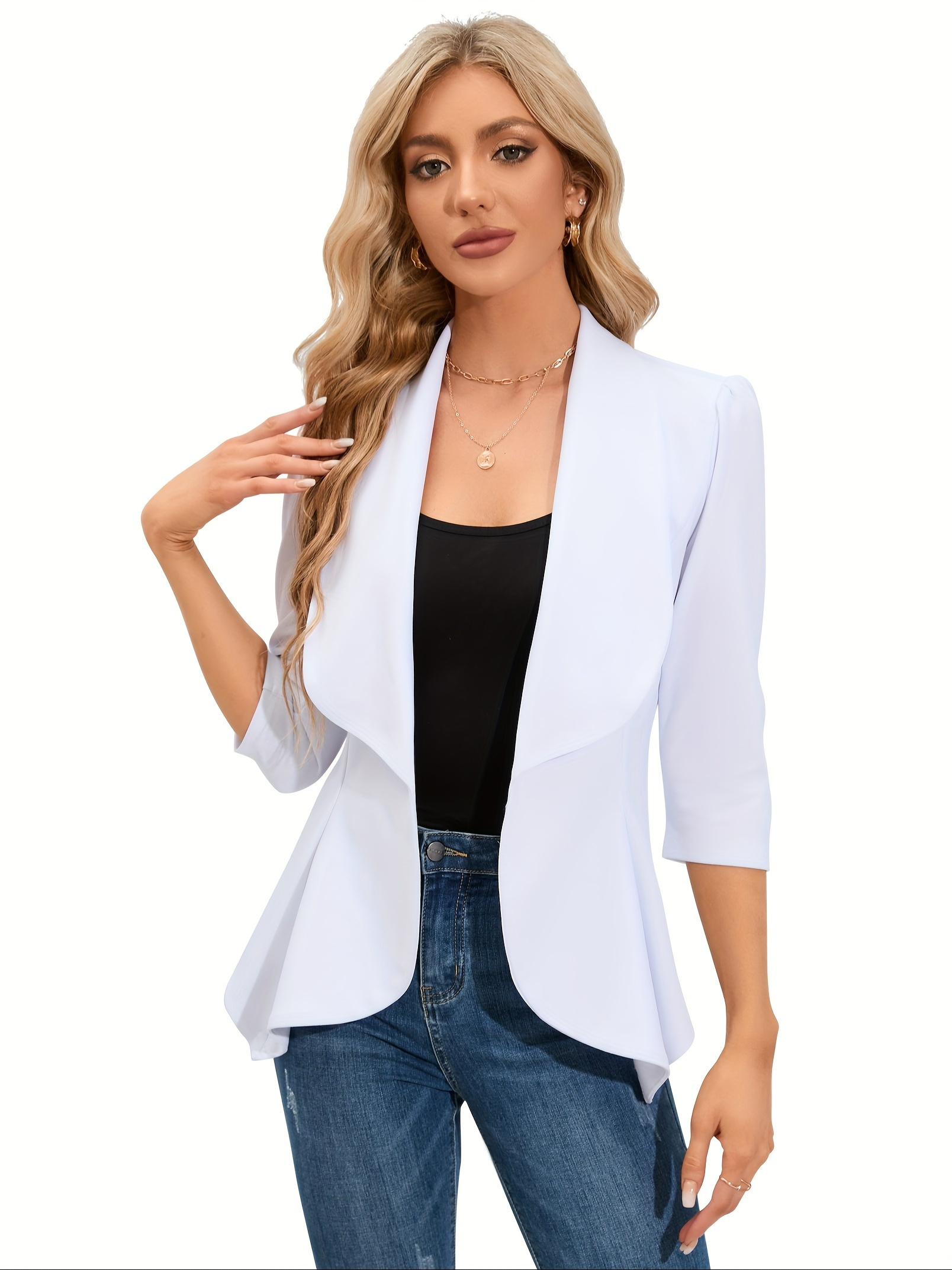 womens casual coat with large collar puffed sleeves and hem details 7