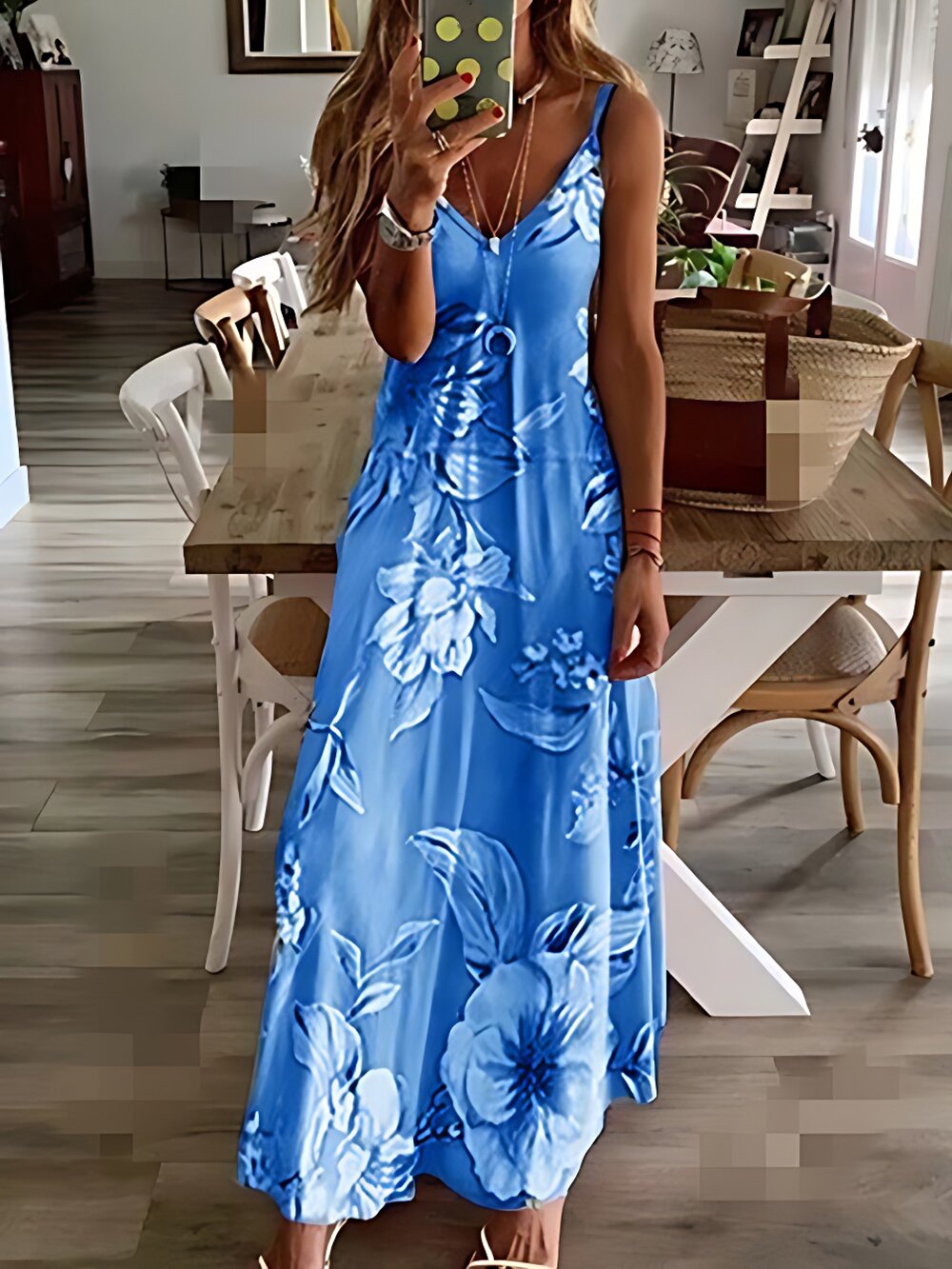floral print spaghetti dress casual crew neck ankle cami dress womens clothing details 0