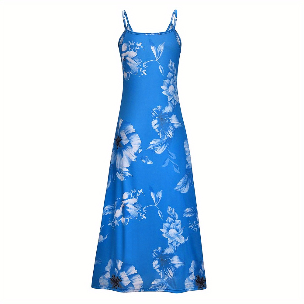 floral print spaghetti dress casual crew neck ankle cami dress womens clothing details 2