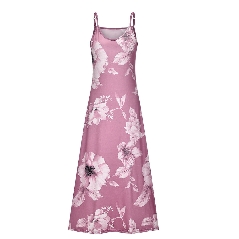 floral print spaghetti dress casual crew neck ankle cami dress womens clothing details 4
