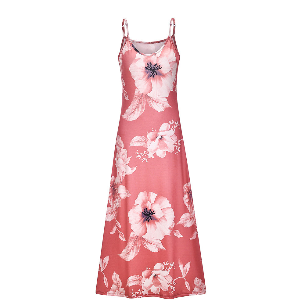 floral print spaghetti dress casual crew neck ankle cami dress womens clothing details 7