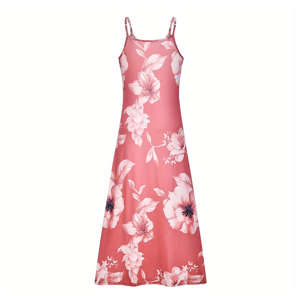floral print spaghetti dress casual crew neck ankle cami dress womens clothing details 8