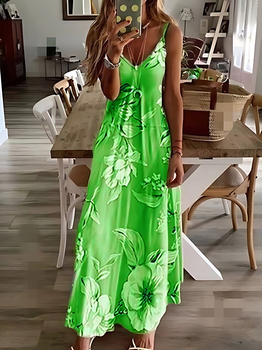 floral print spaghetti dress casual crew neck ankle cami dress womens clothing details 9