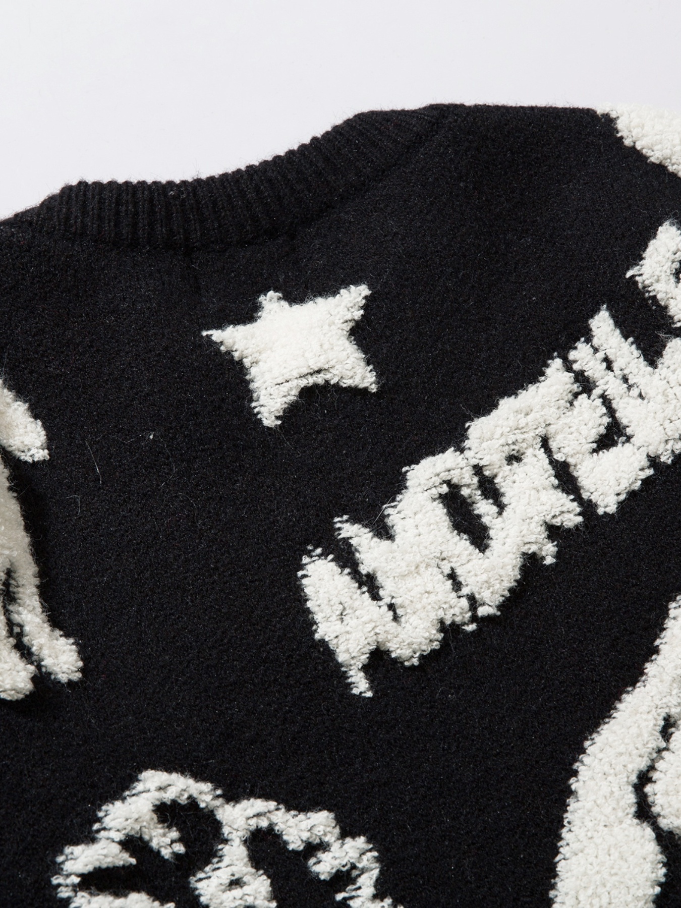 cute knitted wealth chenille embroidery sweater mens casual warm crew neck pullover sweater for men details 2