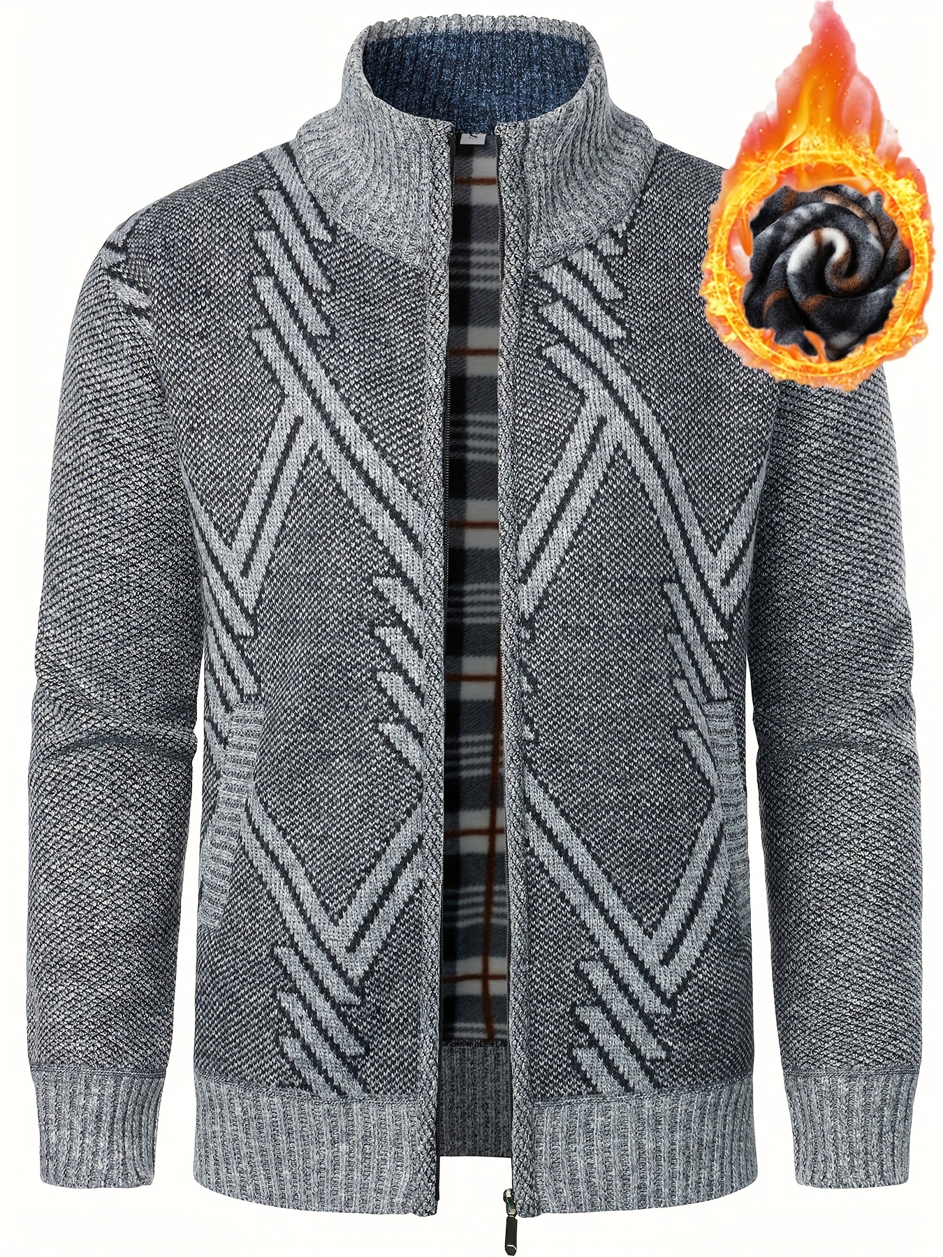 mens full zip up casual cardigan thermal regular sweater details 0