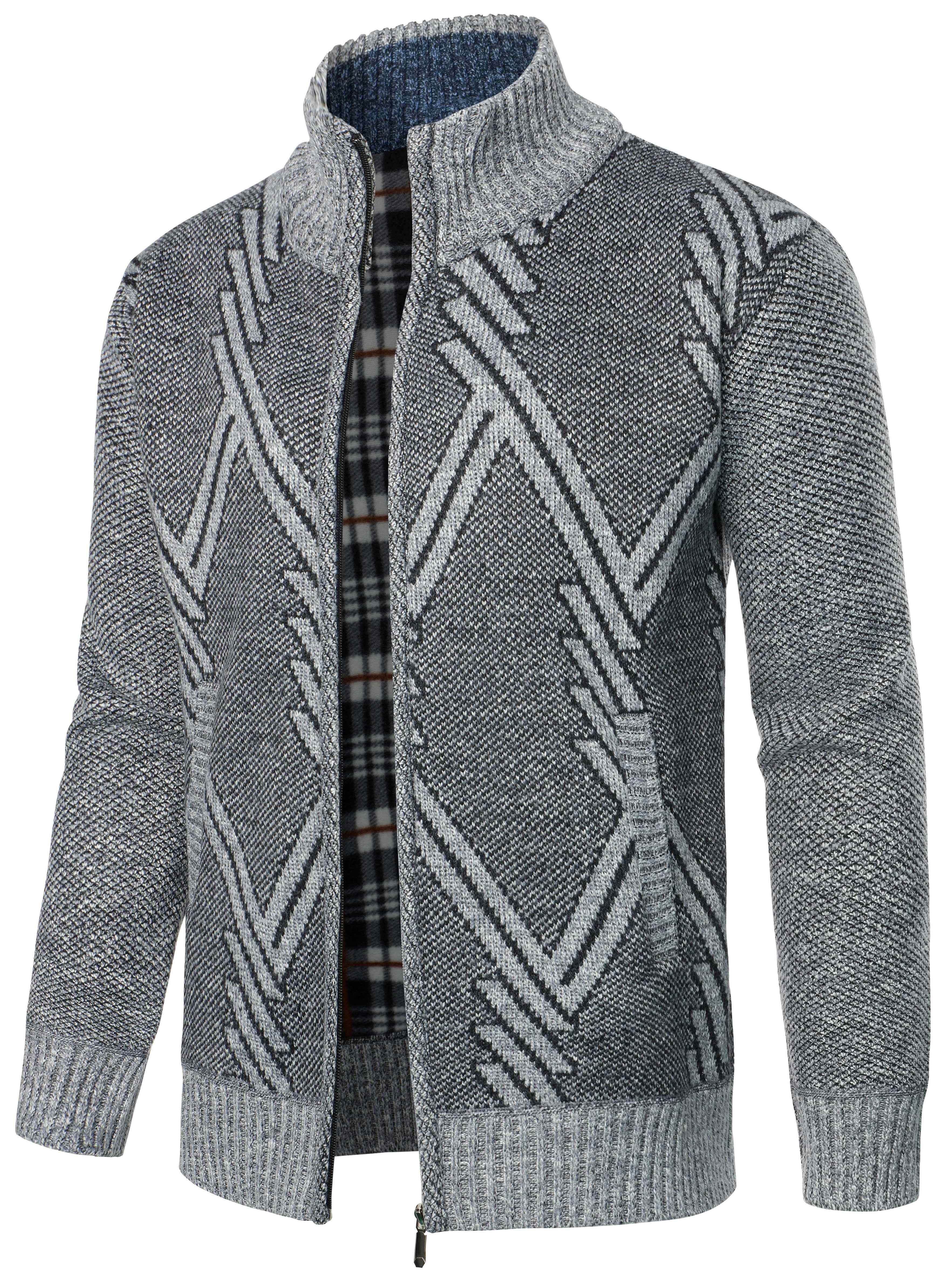 mens full zip up casual cardigan thermal regular sweater details 1