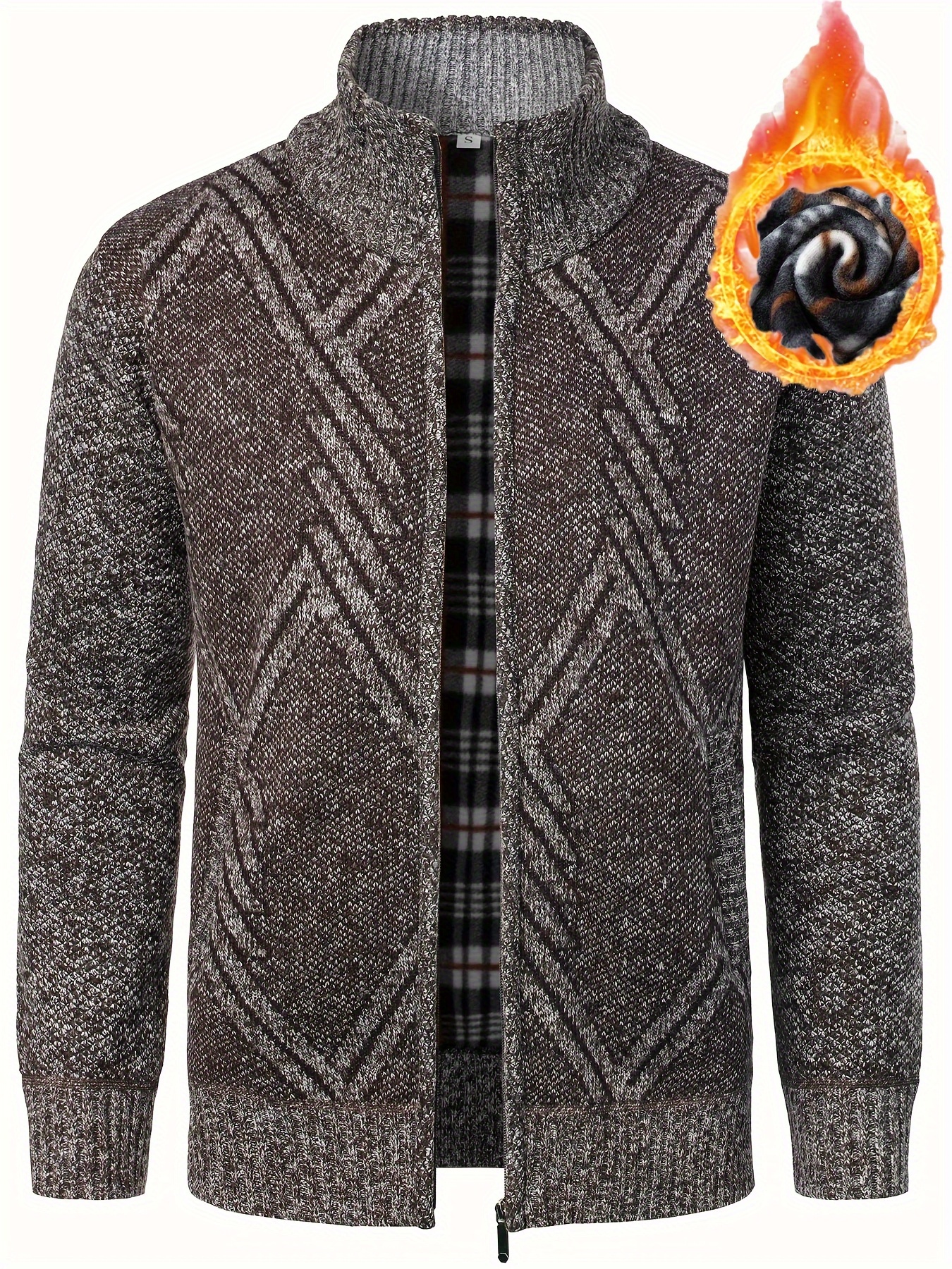 mens full zip up casual cardigan thermal regular sweater details 5