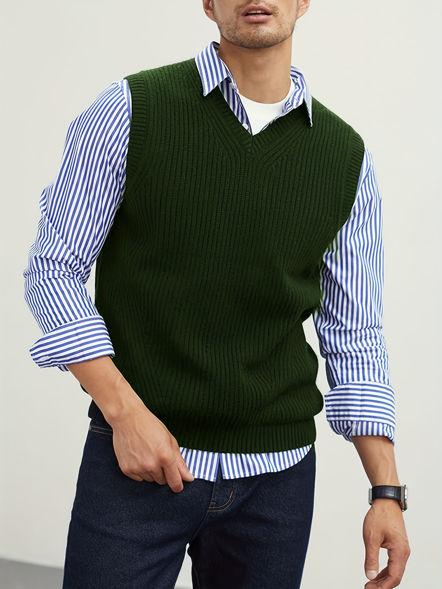 mens v neck sweater vest pullover solid color sleeveless sweaters vest details 7