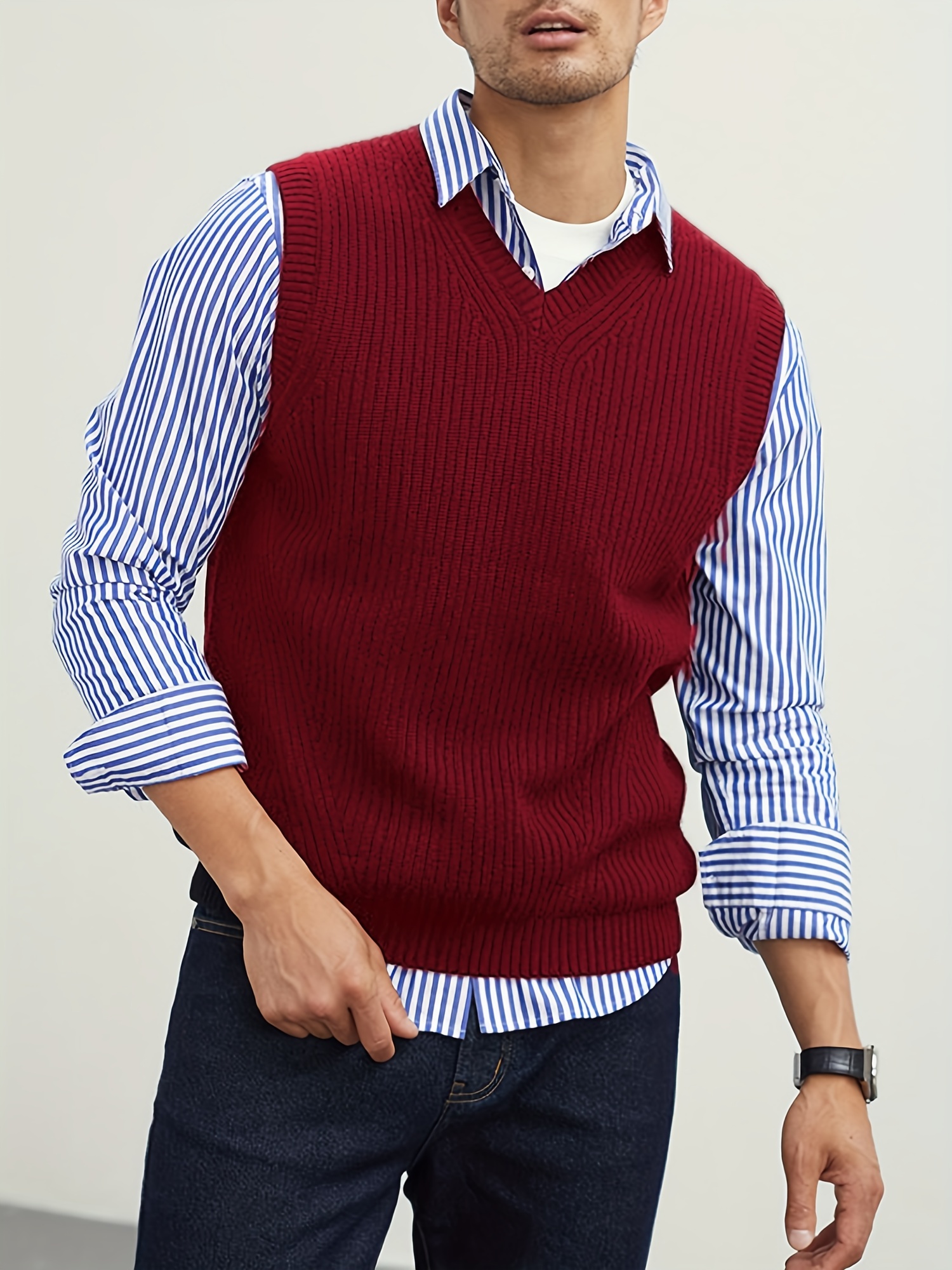 mens v neck sweater vest pullover solid color sleeveless sweaters vest details 13