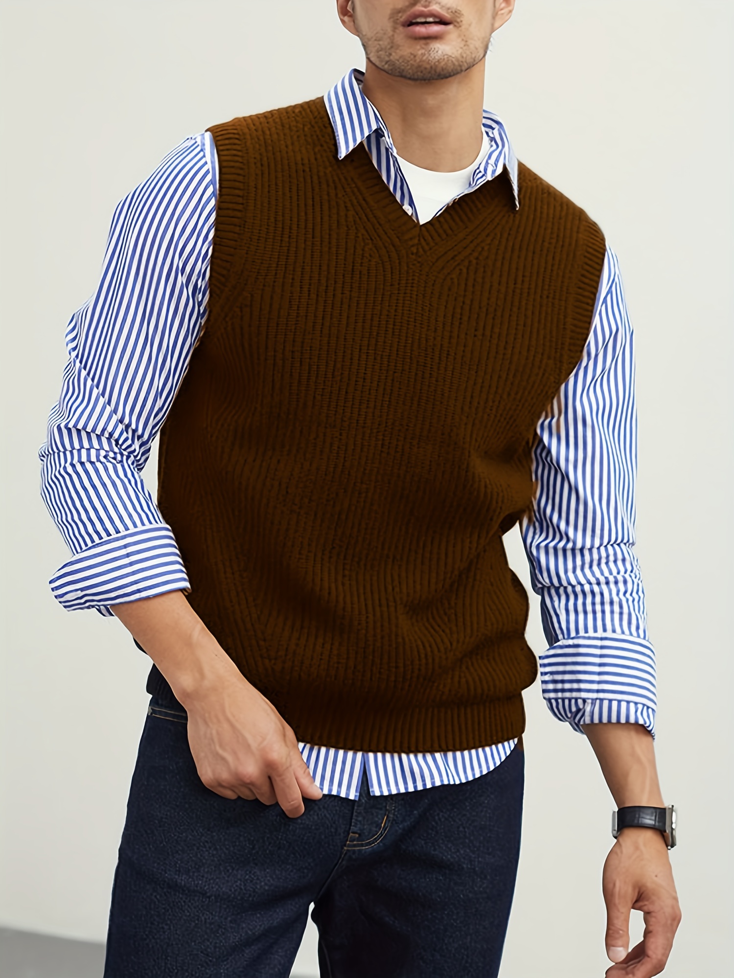 mens v neck sweater vest pullover solid color sleeveless sweaters vest details 19