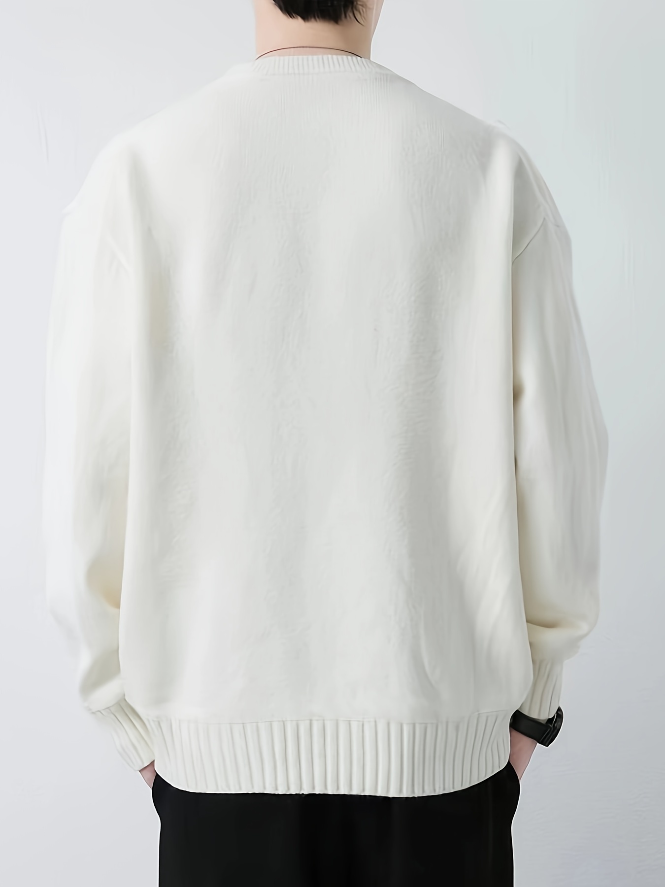 all match knitted sweater mens casual warm slightly stretch crew neck pullover sweater for details 2