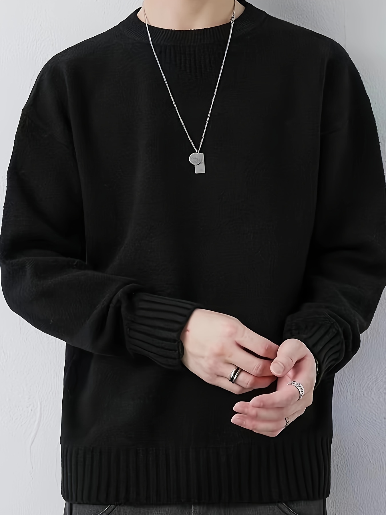 all match knitted sweater mens casual warm slightly stretch crew neck pullover sweater for details 5