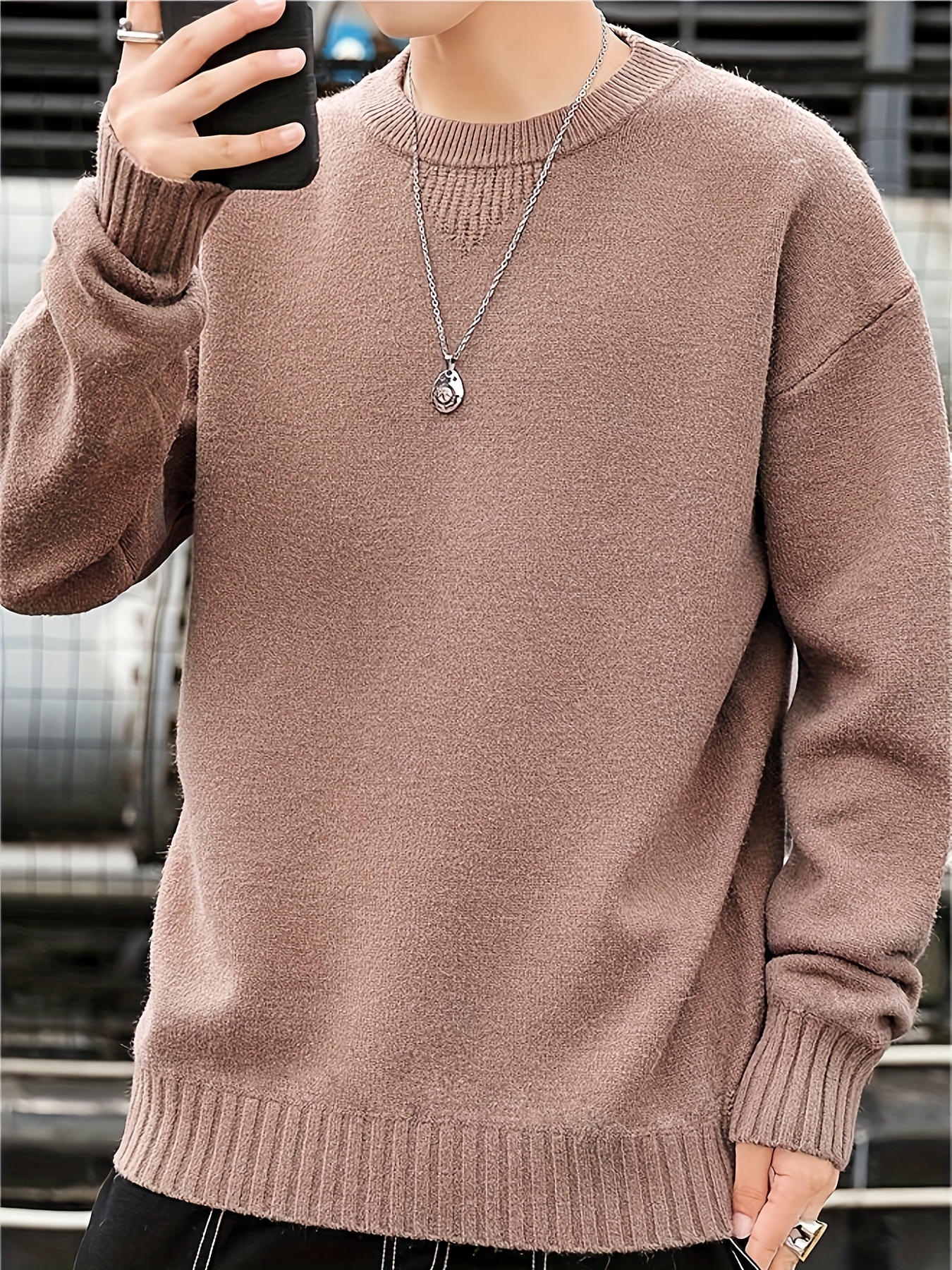 all match knitted sweater mens casual warm slightly stretch crew neck pullover sweater for details 6