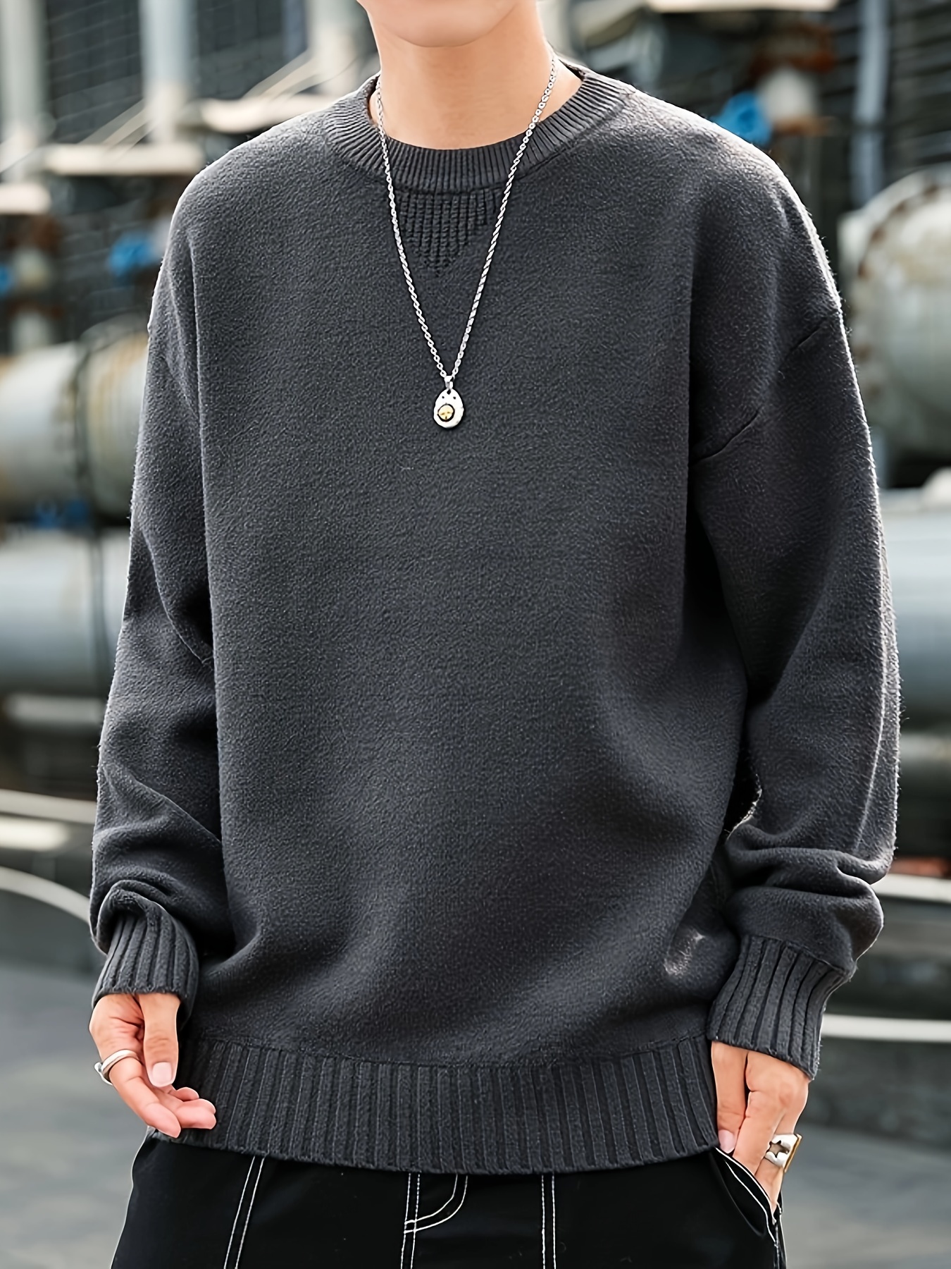 all match knitted sweater mens casual warm slightly stretch crew neck pullover sweater for details 9