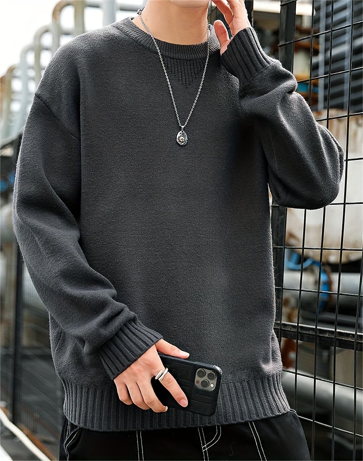 all match knitted sweater mens casual warm slightly stretch crew neck pullover sweater for details 10