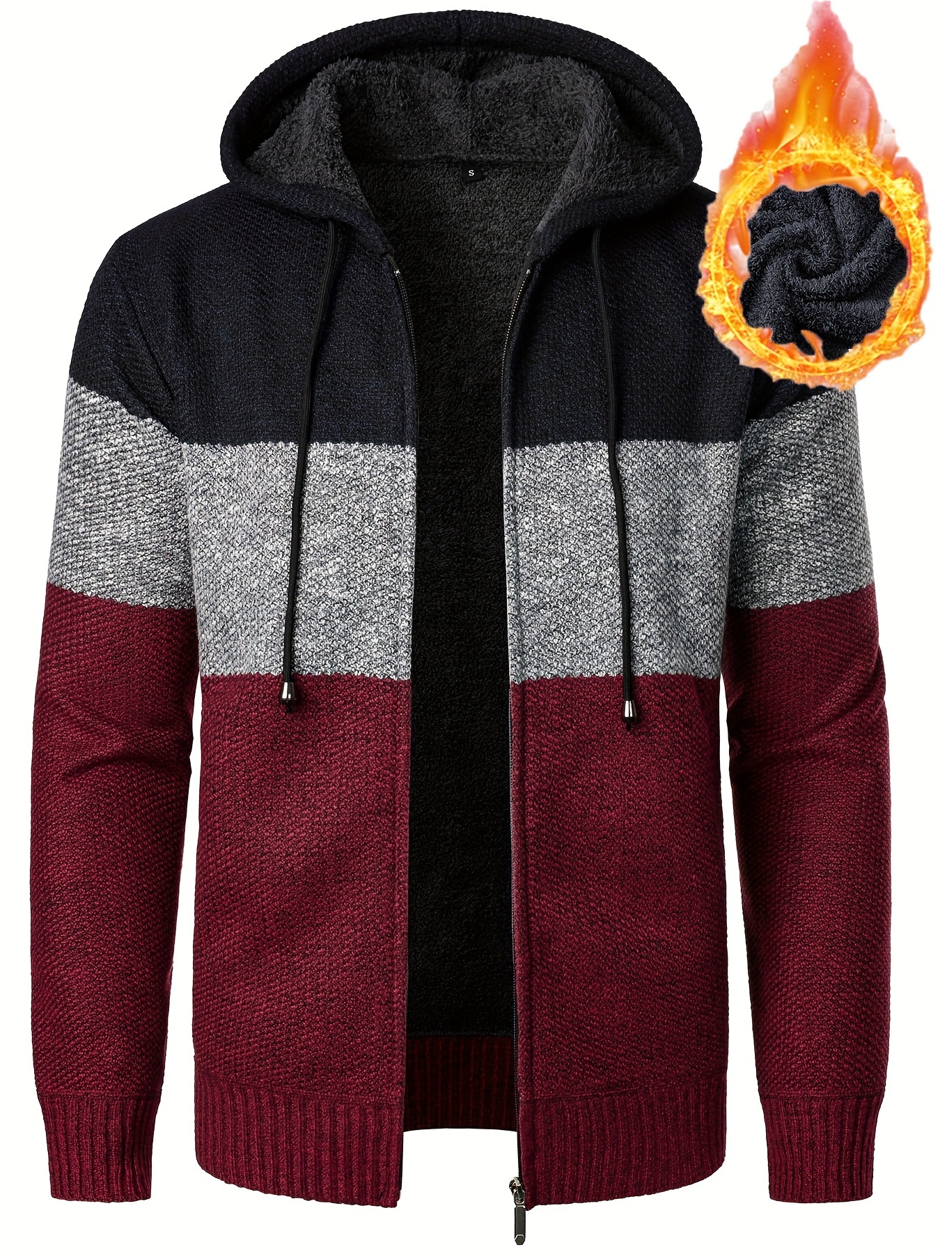 elegant slightly stretch fleece lined retro cardigan mens casual vintage style v neck full zip up cardigan sweater coat for details 0