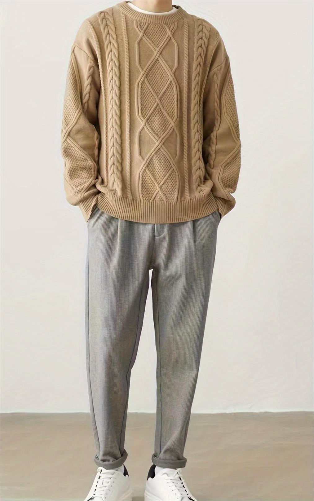 mens warm trendy knitted pullover sweater details 0