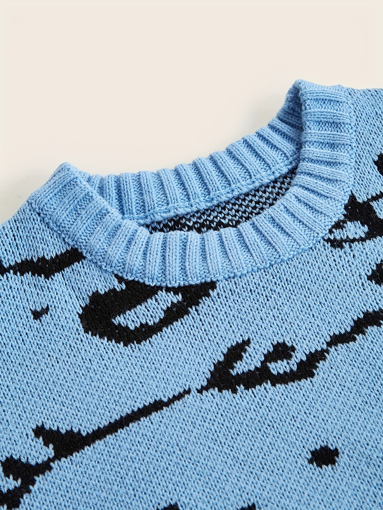 cute cats pattern knitted sweater mens casual warm slightly stretch crew neck pullover sweater for men details 4