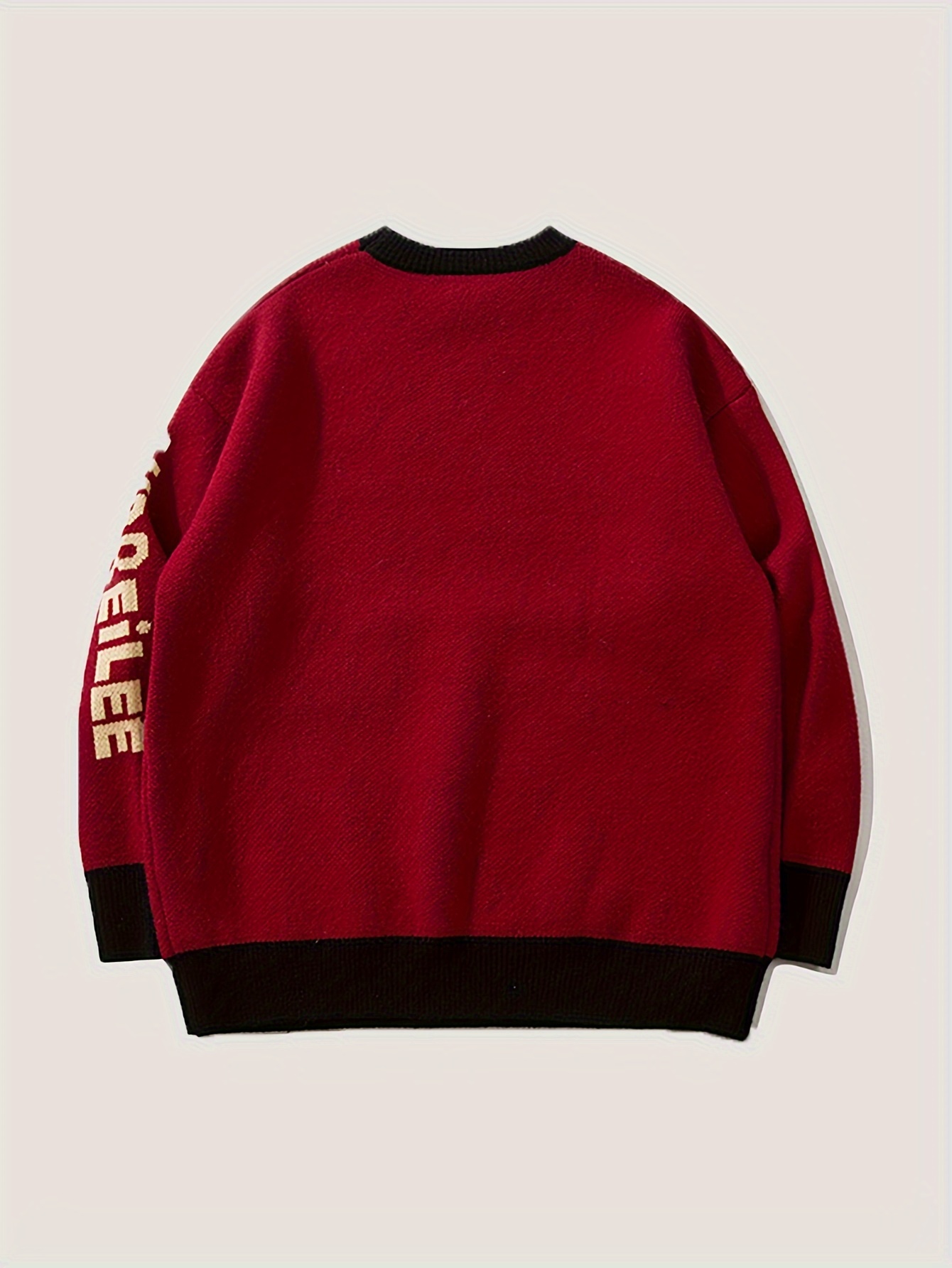 mens stylish cat pattern knitted pullover casual breathable long sleeve crew neck top for city walk street hanging outdoor activities details 1