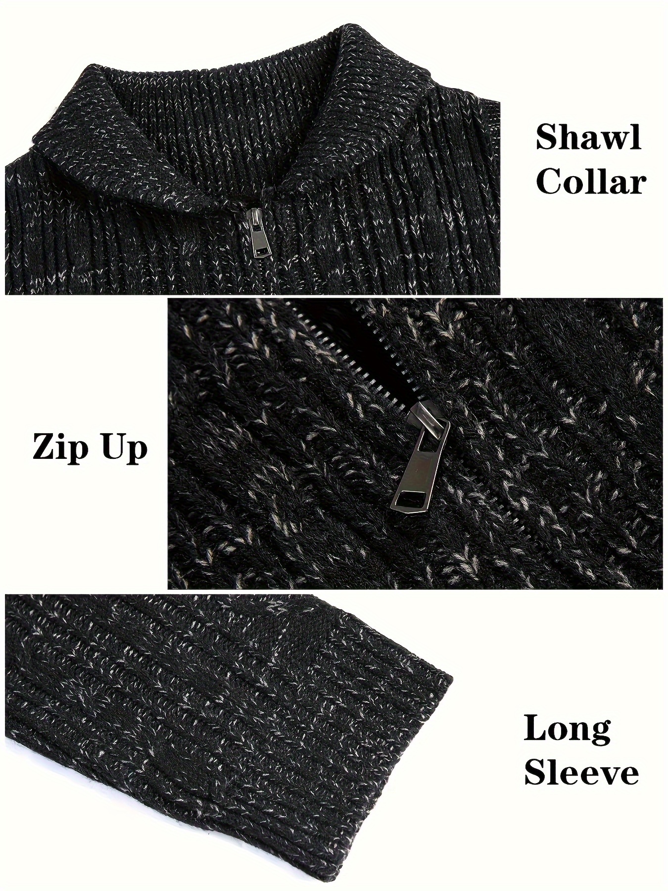 mens shawl neck cardigan sweater cable knit zip up closure with pockets winter jacket outerwear details 9