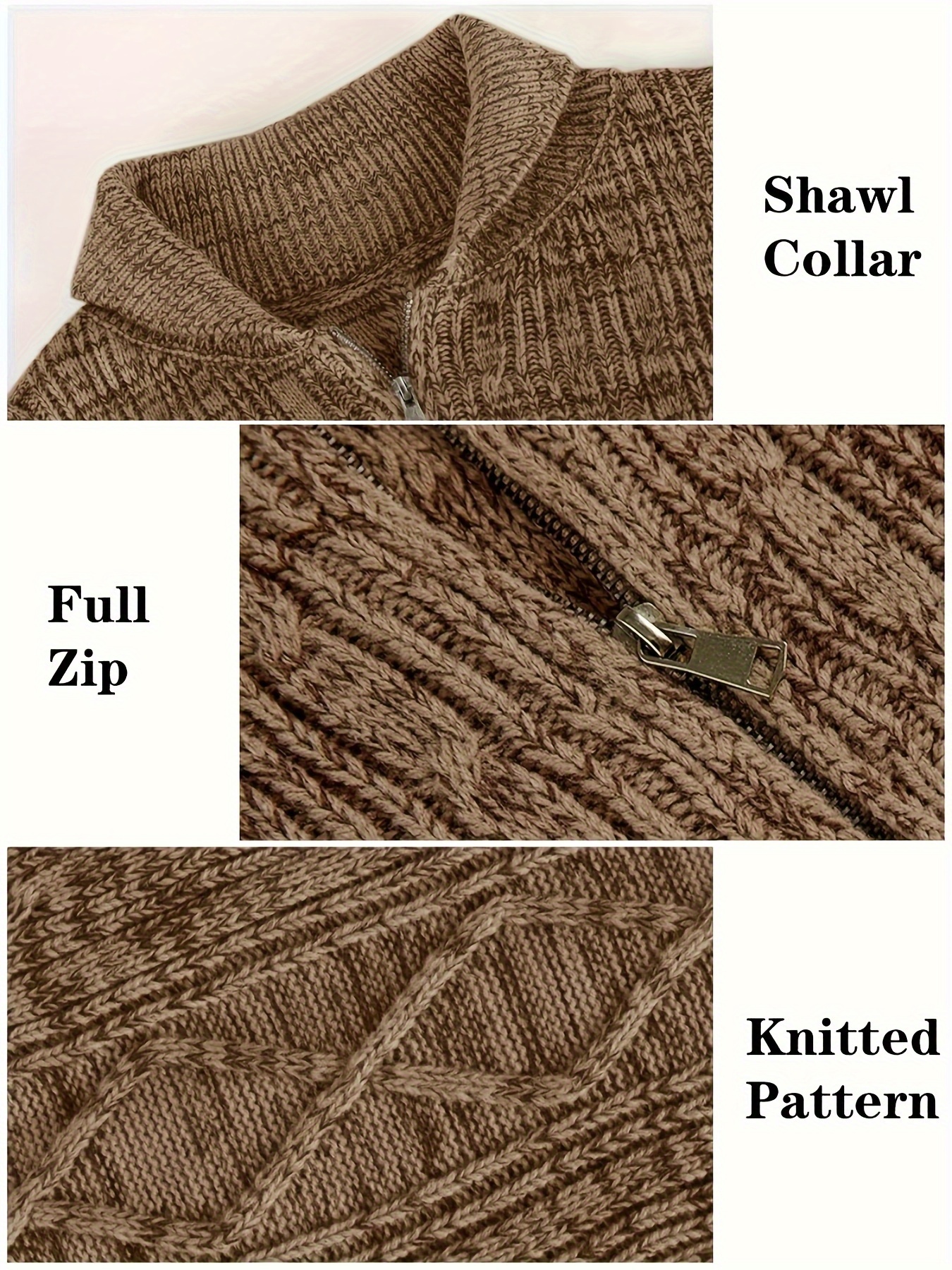 mens shawl neck cardigan sweater cable knit zip up closure with pockets winter jacket outerwear details 19