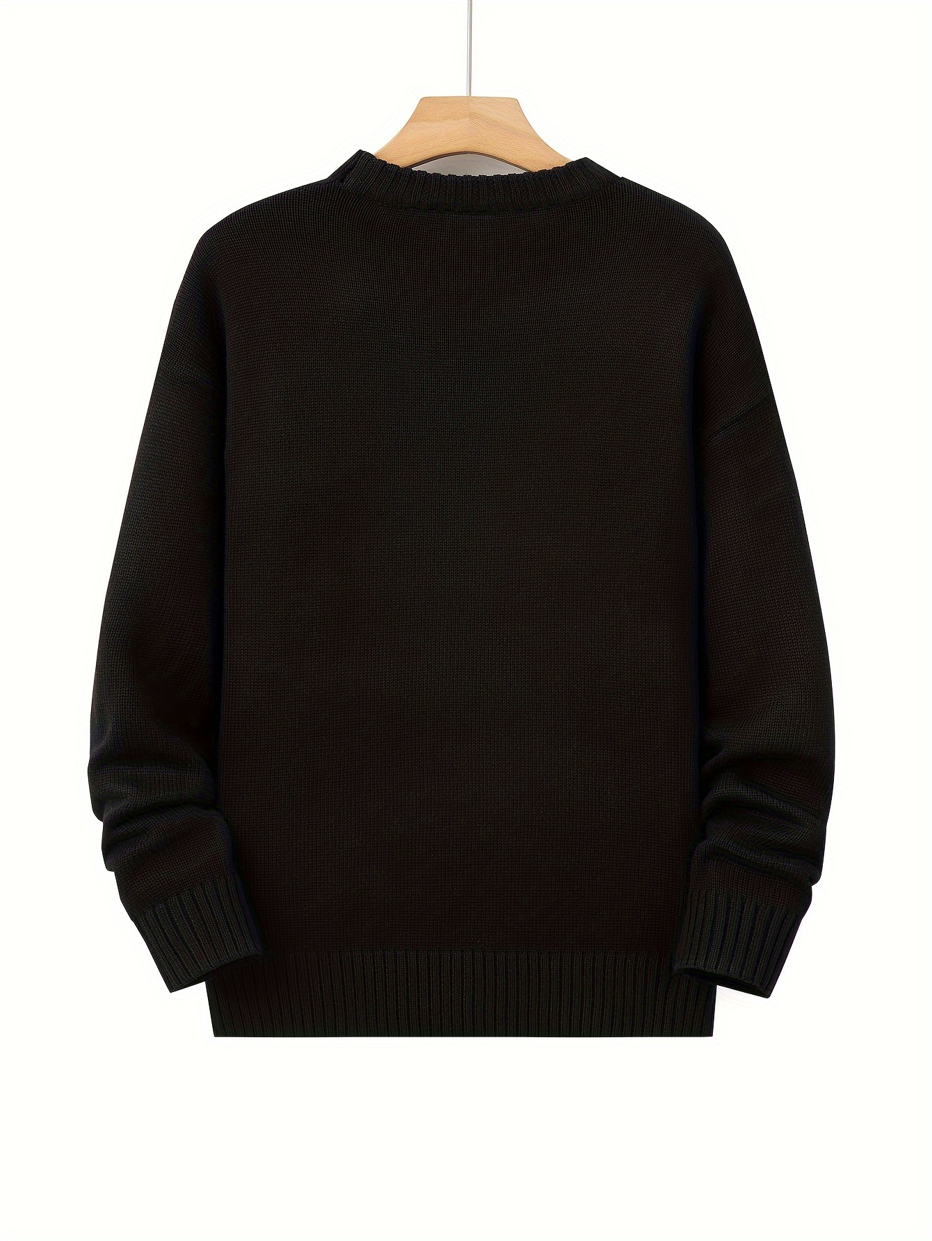 mens loose cartoon rabbit graphic print knitted pullover casual long sleeve crew neck sweater for fall winter details 5