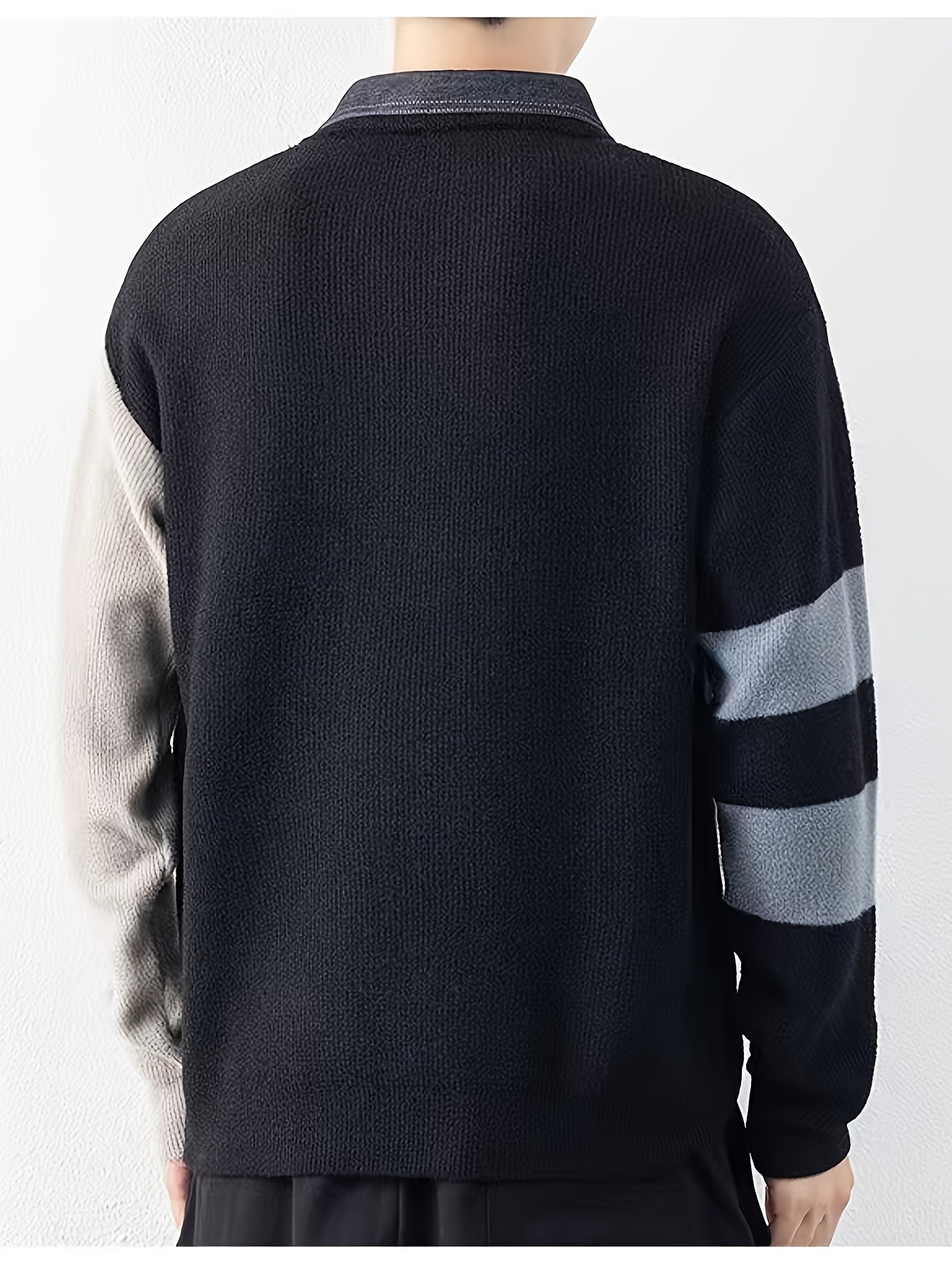 mens stylish stripe pattern shirt casual breathable long sleeve crew neck top for city walk street hanging outdoor activities details 1
