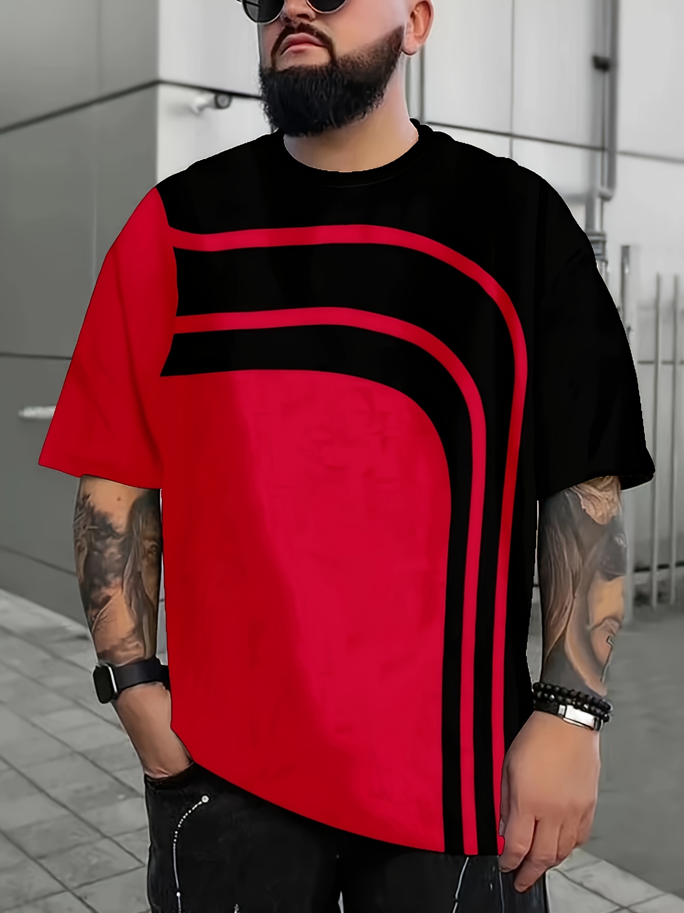 plus size mens stripes print t shirt short sleeve fashion tees summer mens clothing details 0