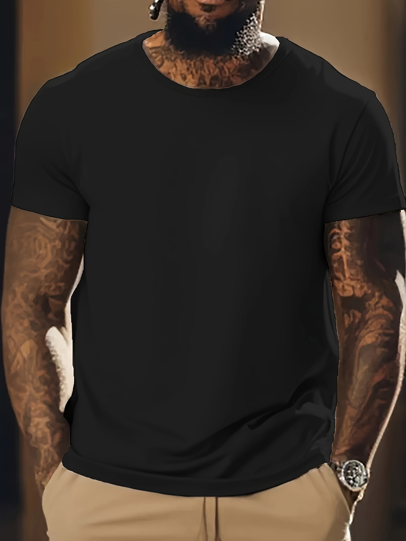 1pc 5pcs plus size mens solid casual t shirt with crew neck for summer mens clothing details 0