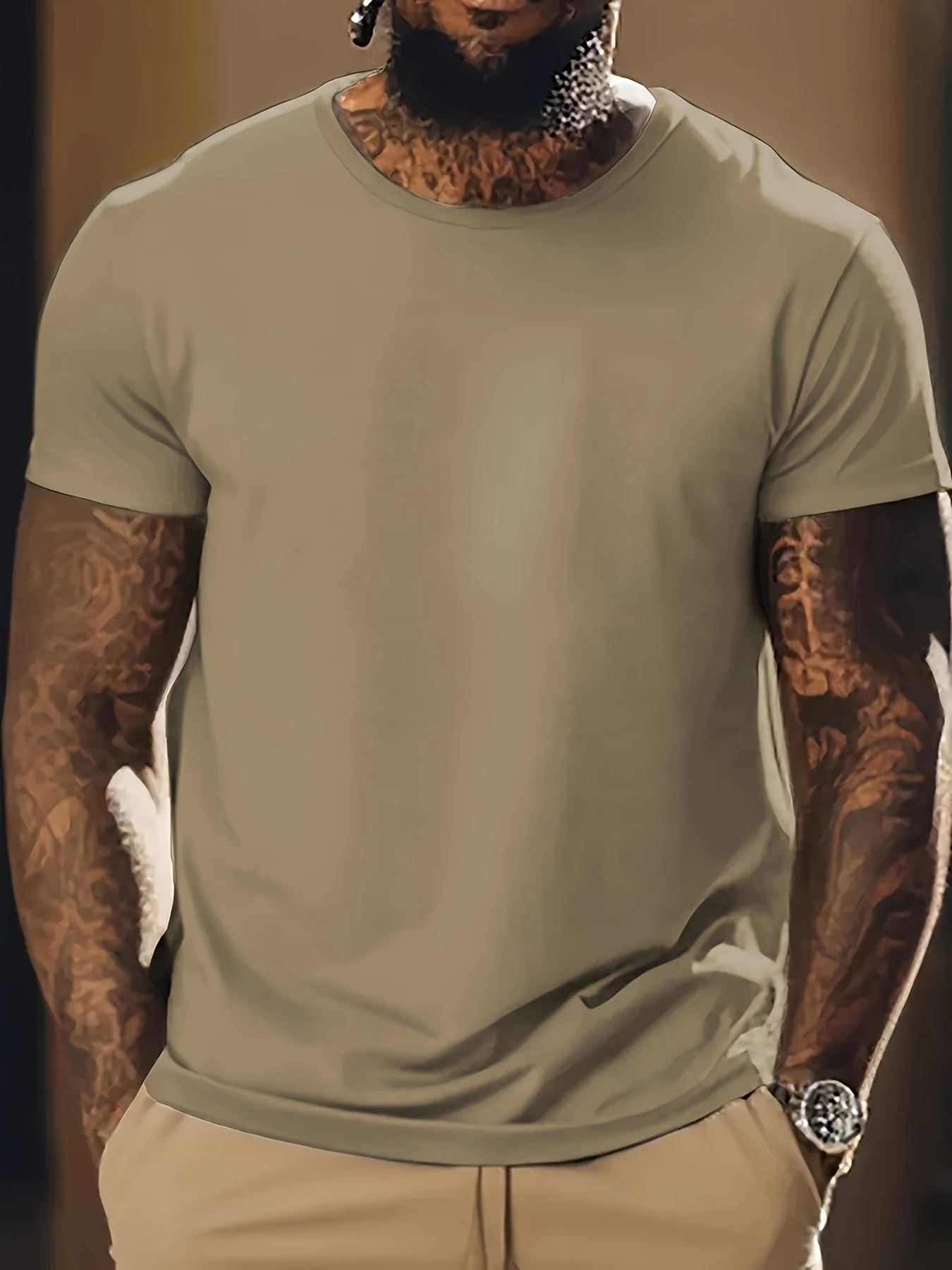 1pc 5pcs plus size mens solid casual t shirt with crew neck for summer mens clothing details 1
