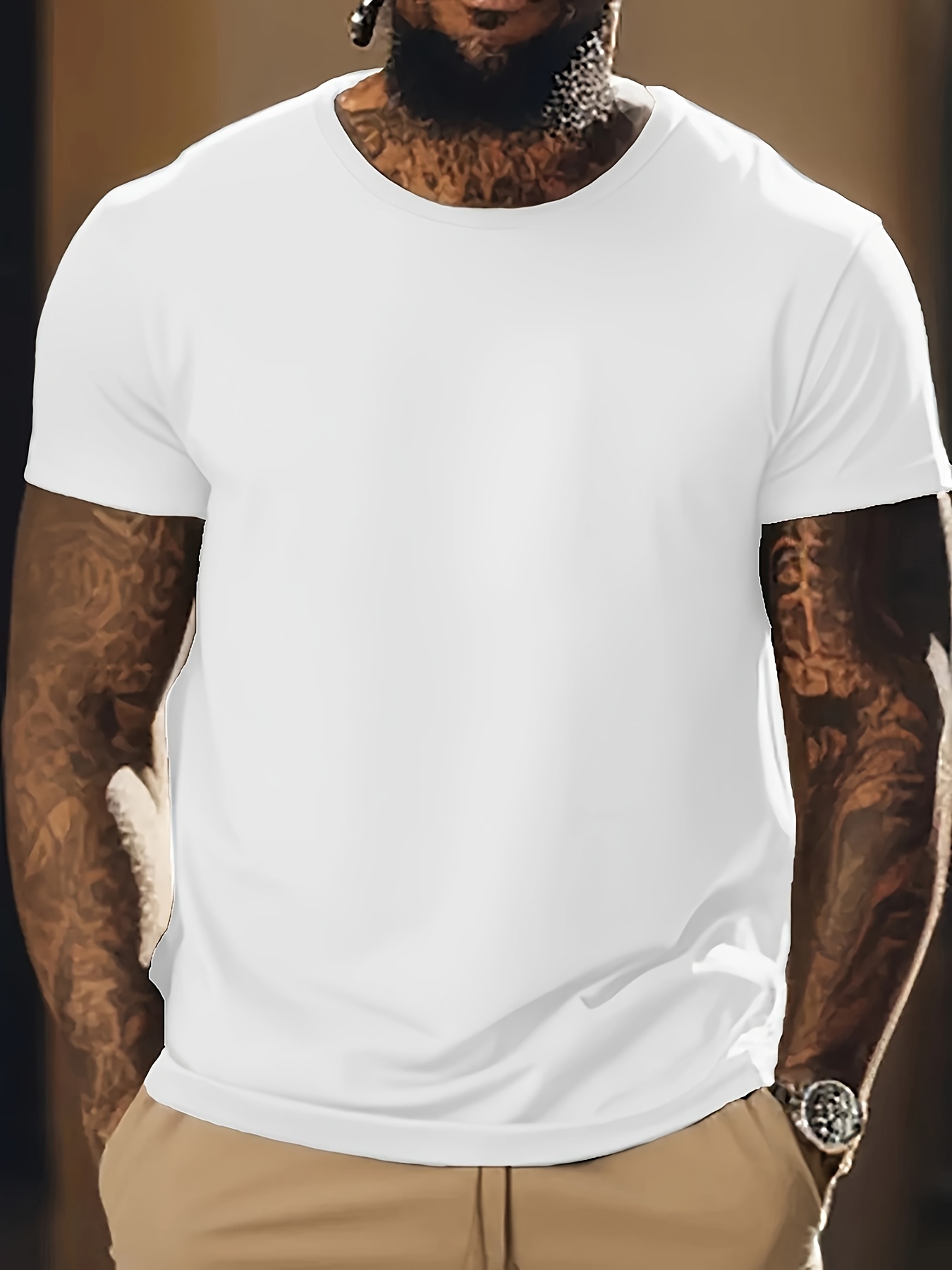 1pc 5pcs plus size mens solid casual t shirt with crew neck for summer mens clothing details 2