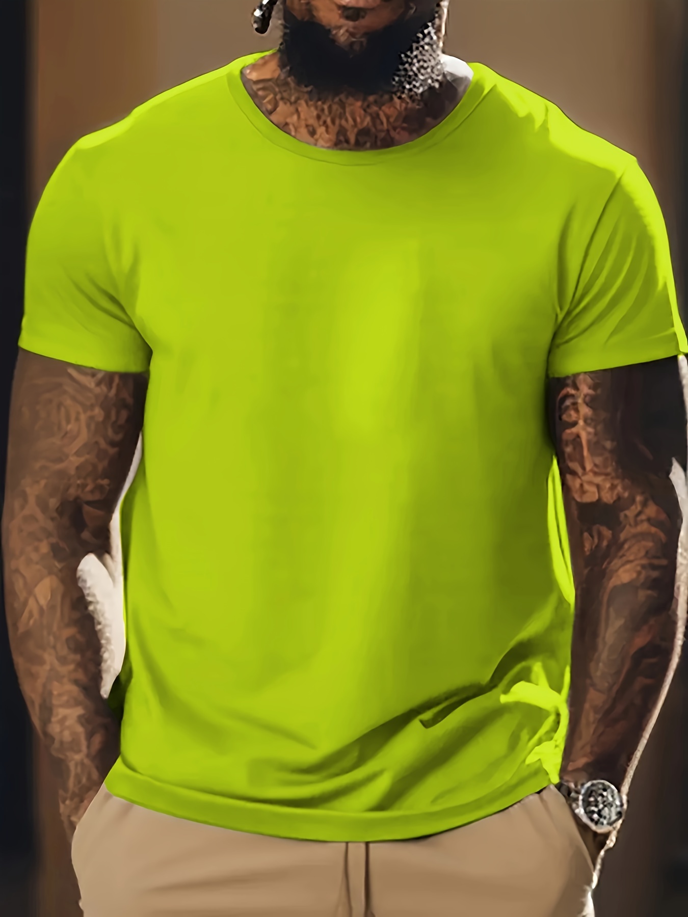 1pc 5pcs plus size mens solid casual t shirt with crew neck for summer mens clothing details 3